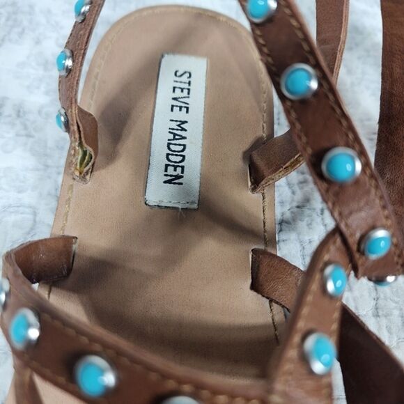 Steve Madden Leather Skylee Turquoise Studded Strappy Sandals Size 9.5 - Picture 5 of 6